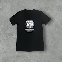 a black t - shirt with a white logo on it